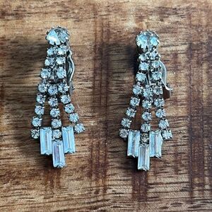 Silver tone rhinestone clip on earrings